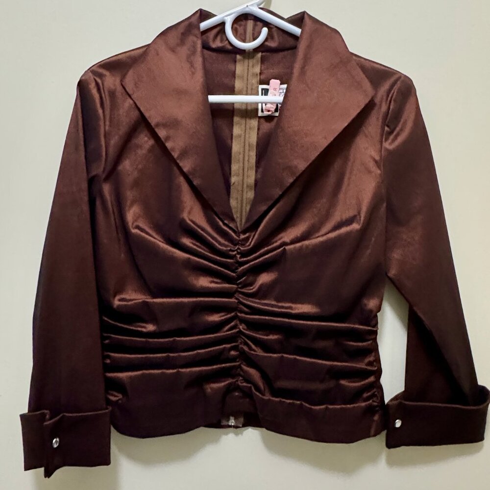 Tadashi Shoji Cropped Shirt with Zipper Back, Size S/M